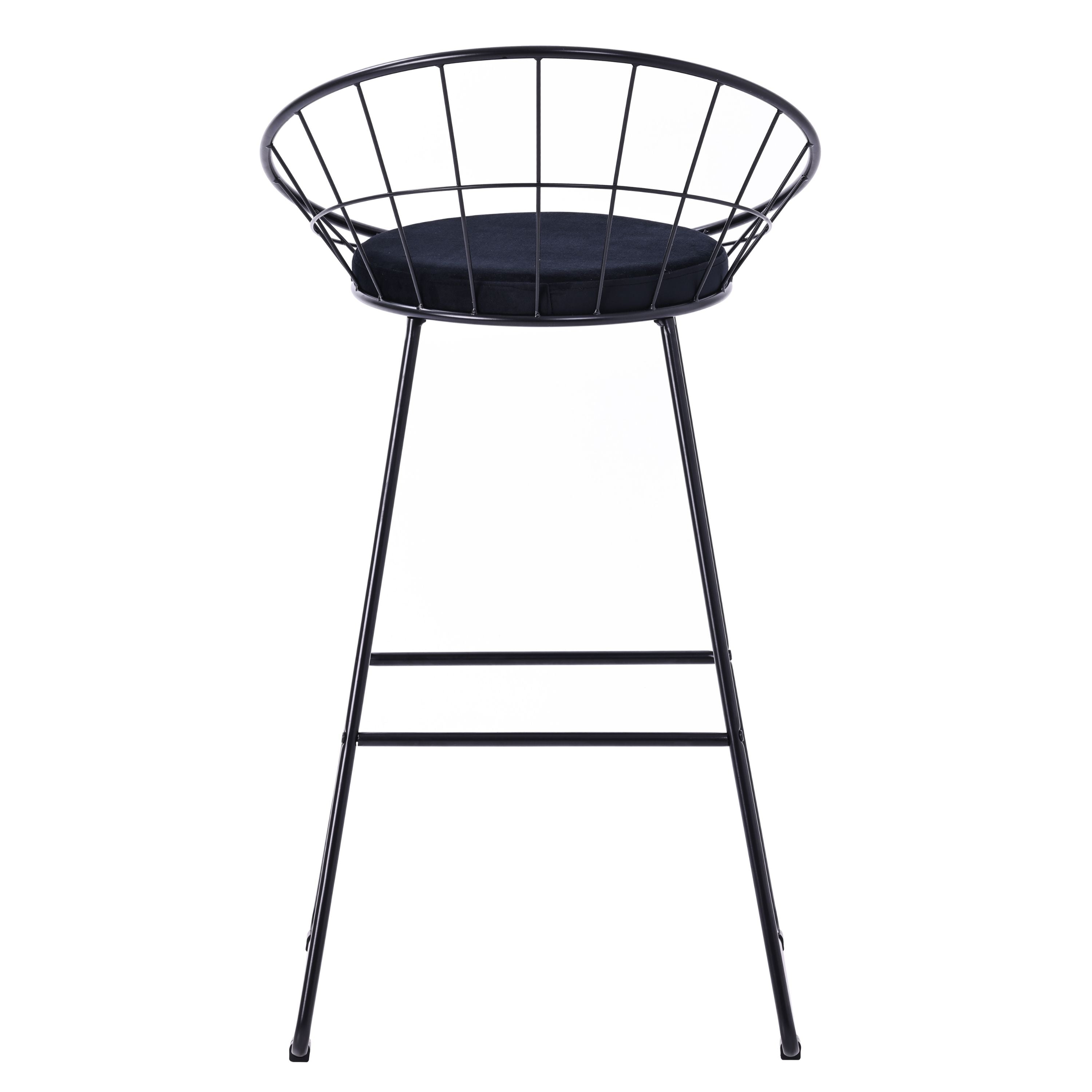 Sgabello da bar di design in acciaio e velluto nero Ceylon