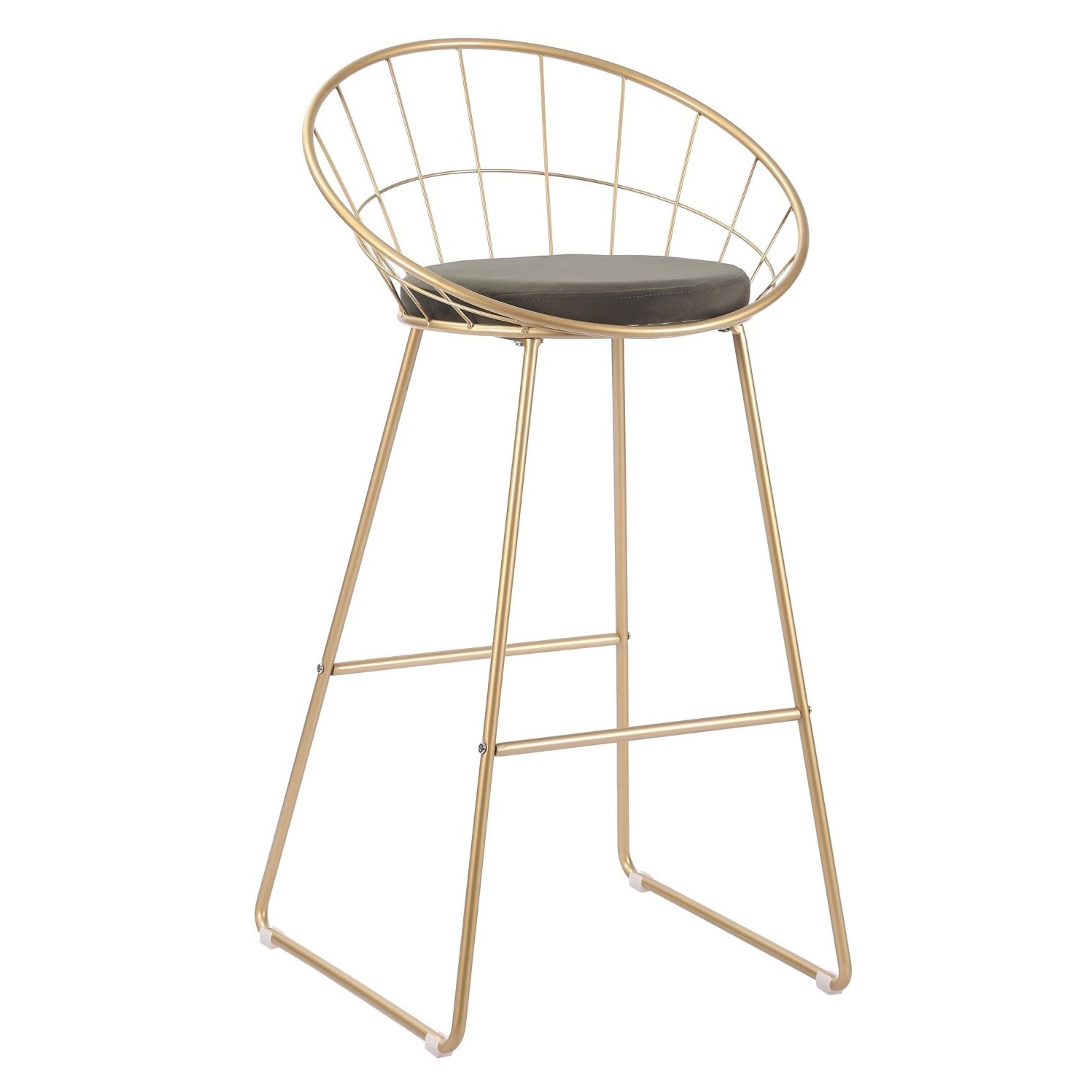 Taburete de bar diseño acero dorado y terciopelo verde Ceilán