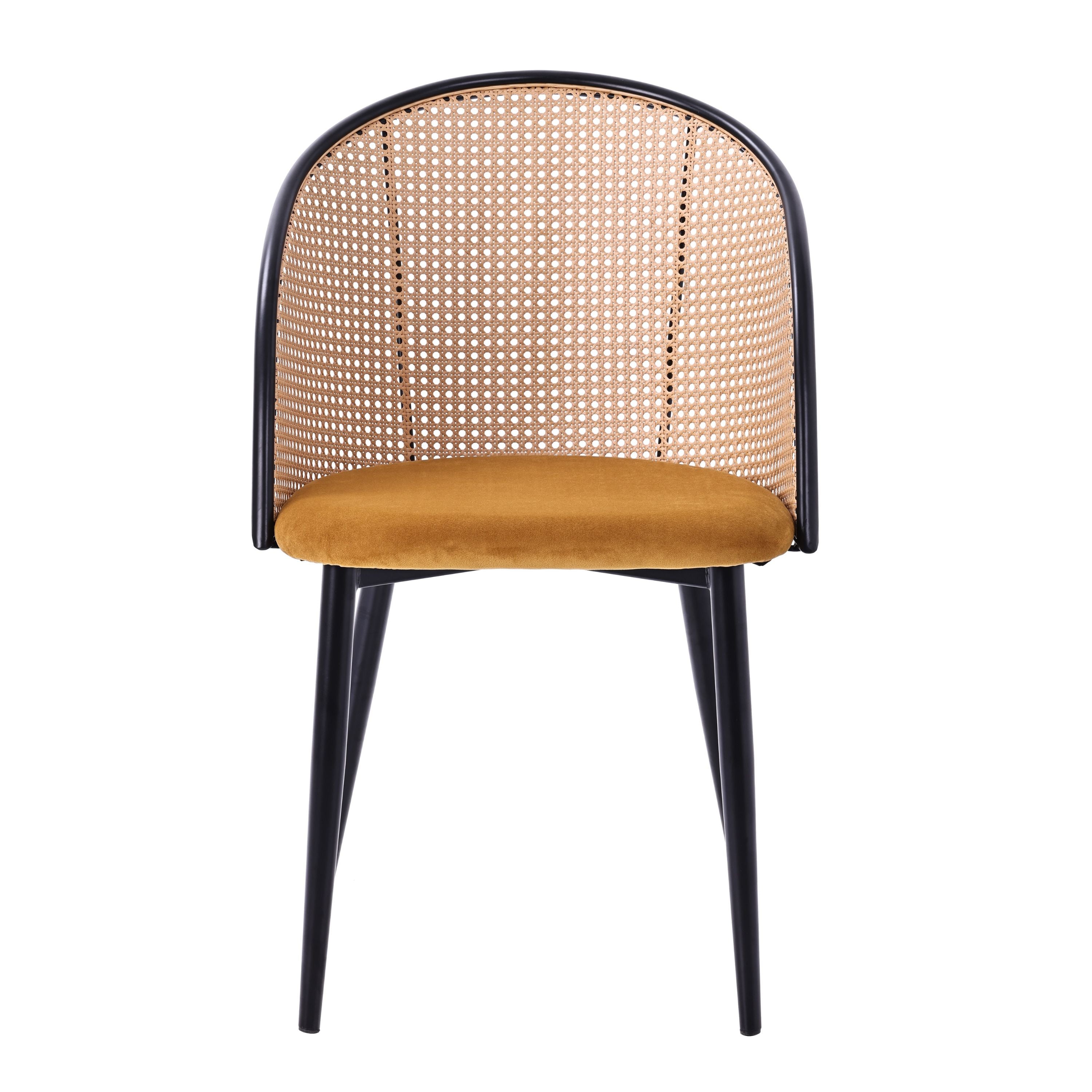 Chaise de salle à manger ULTIMA en rotin et velours avec accoudoirs