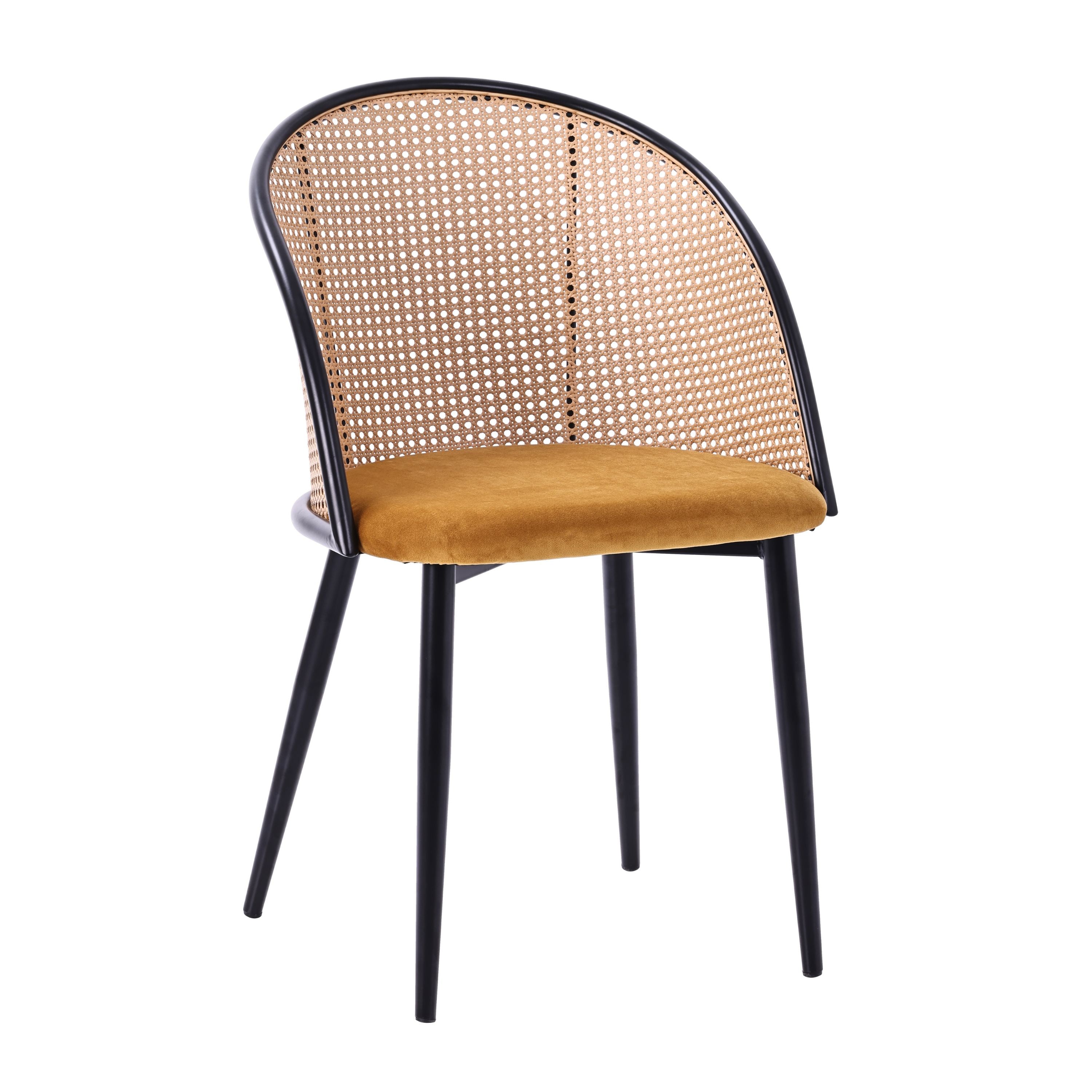 Chaise de salle à manger ULTIMA en rotin et velours avec accoudoirs