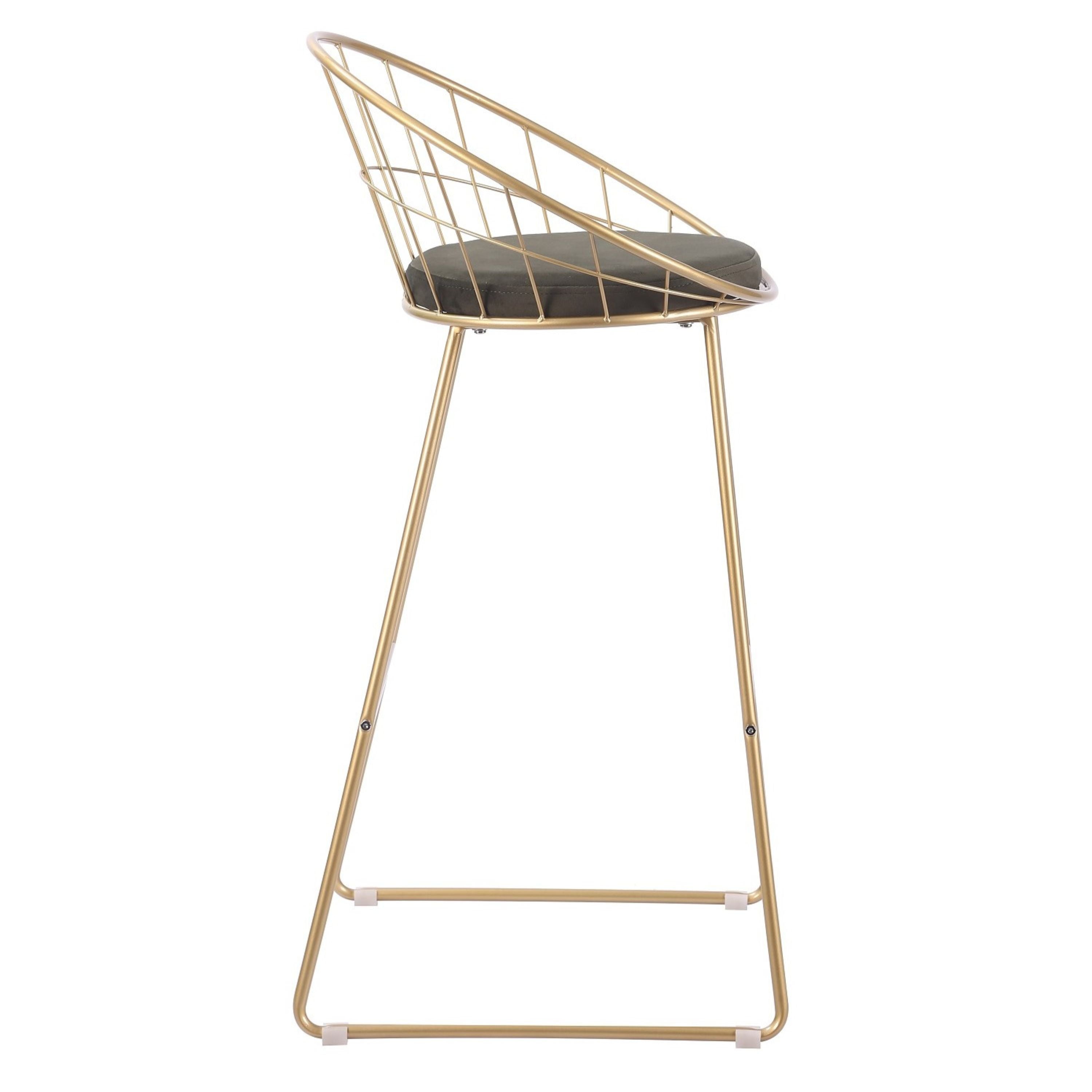 Taburete de bar diseño acero dorado y terciopelo verde Ceilán