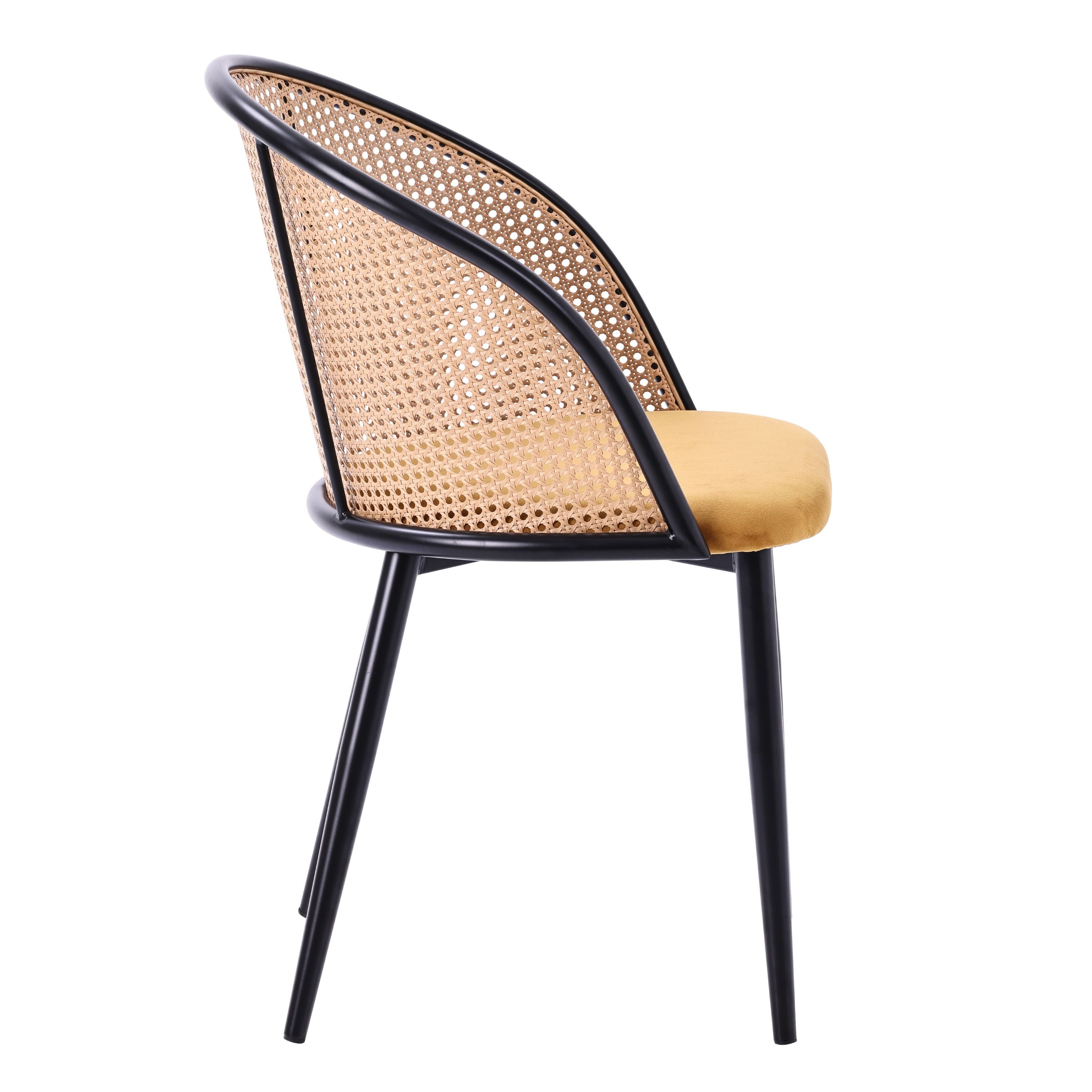 Chaise de salle à manger ULTIMA en rotin et velours avec accoudoirs