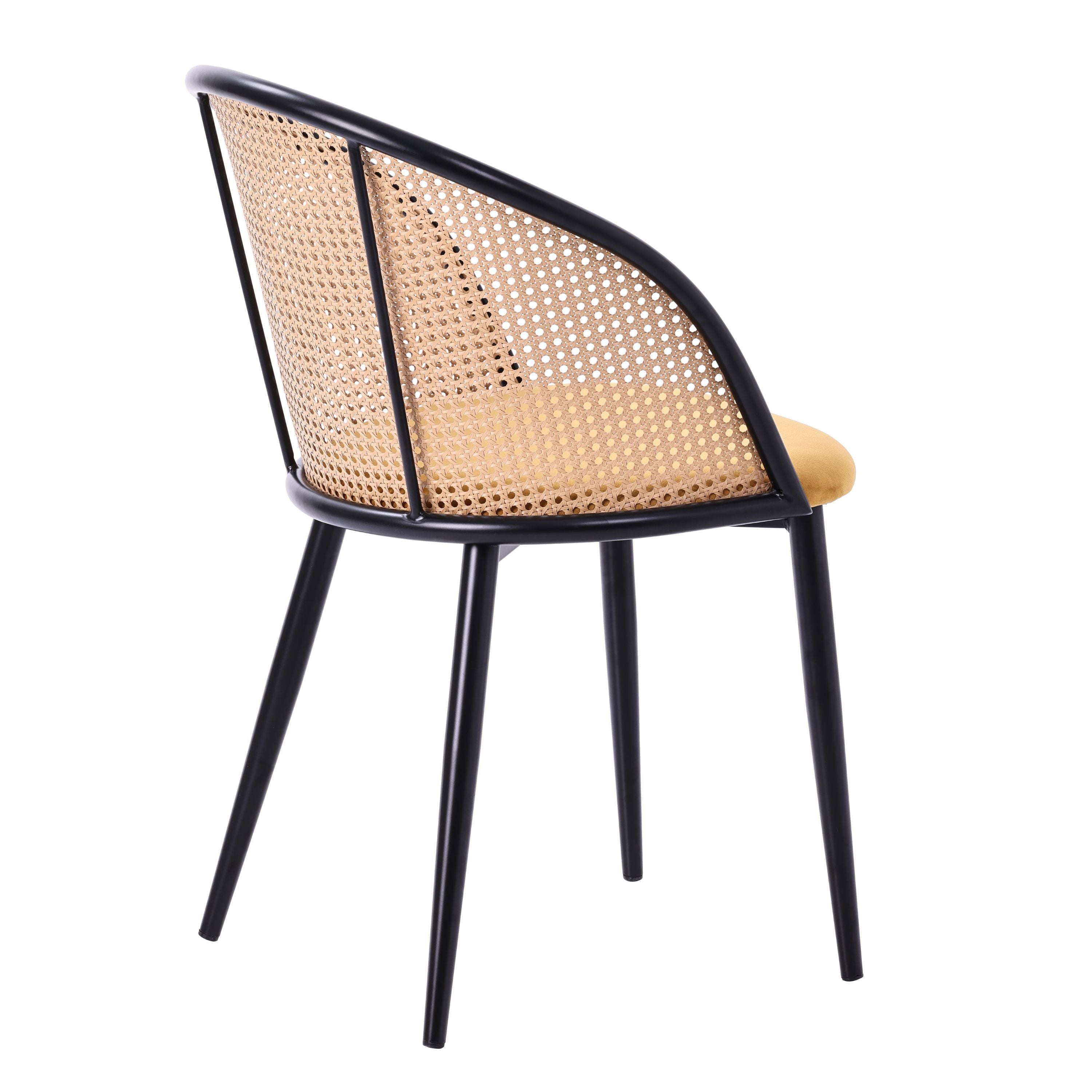 Chaise de salle à manger ULTIMA en rotin et velours avec accoudoirs