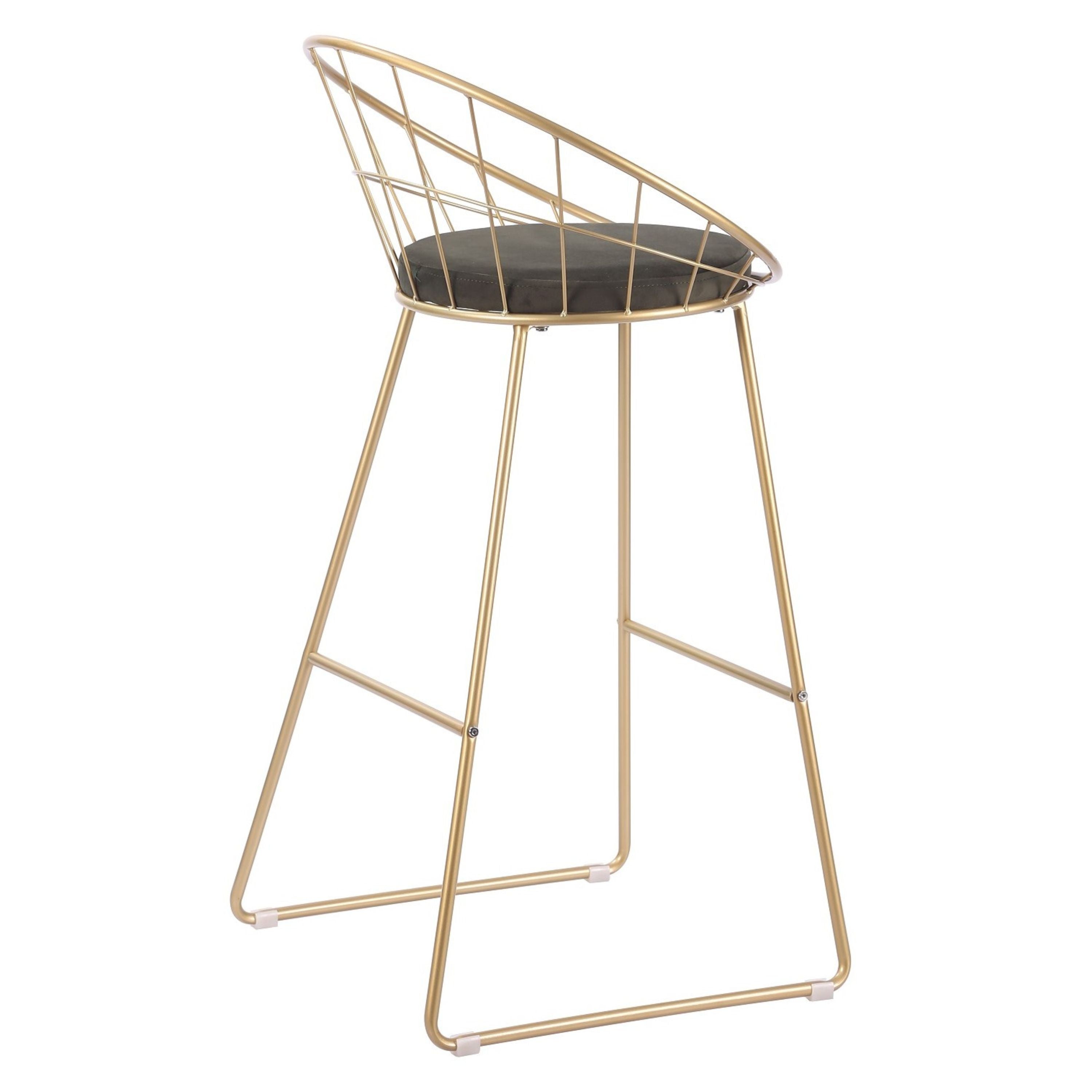Taburete de bar diseño acero dorado y terciopelo verde Ceilán