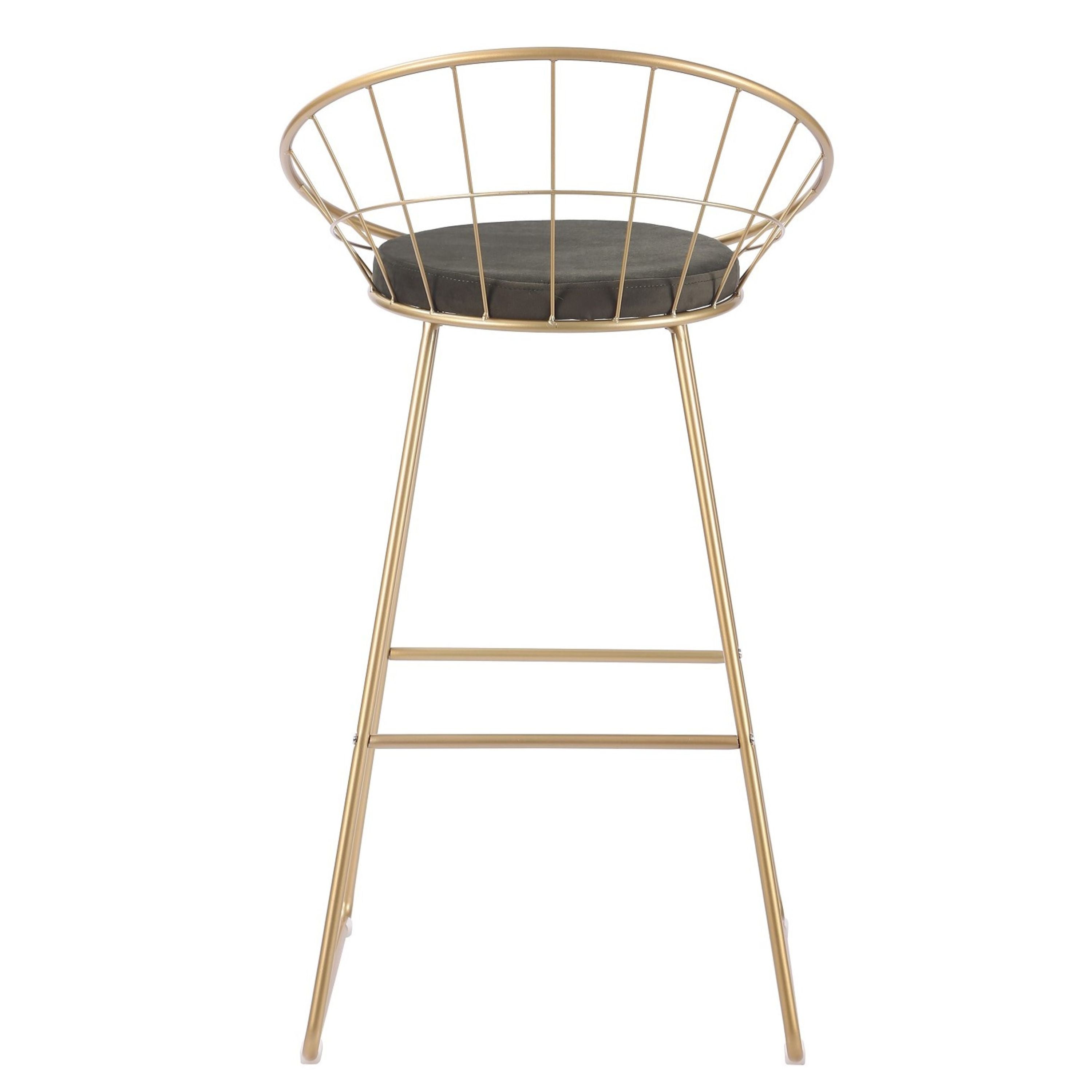 Taburete de bar diseño acero dorado y terciopelo verde Ceilán