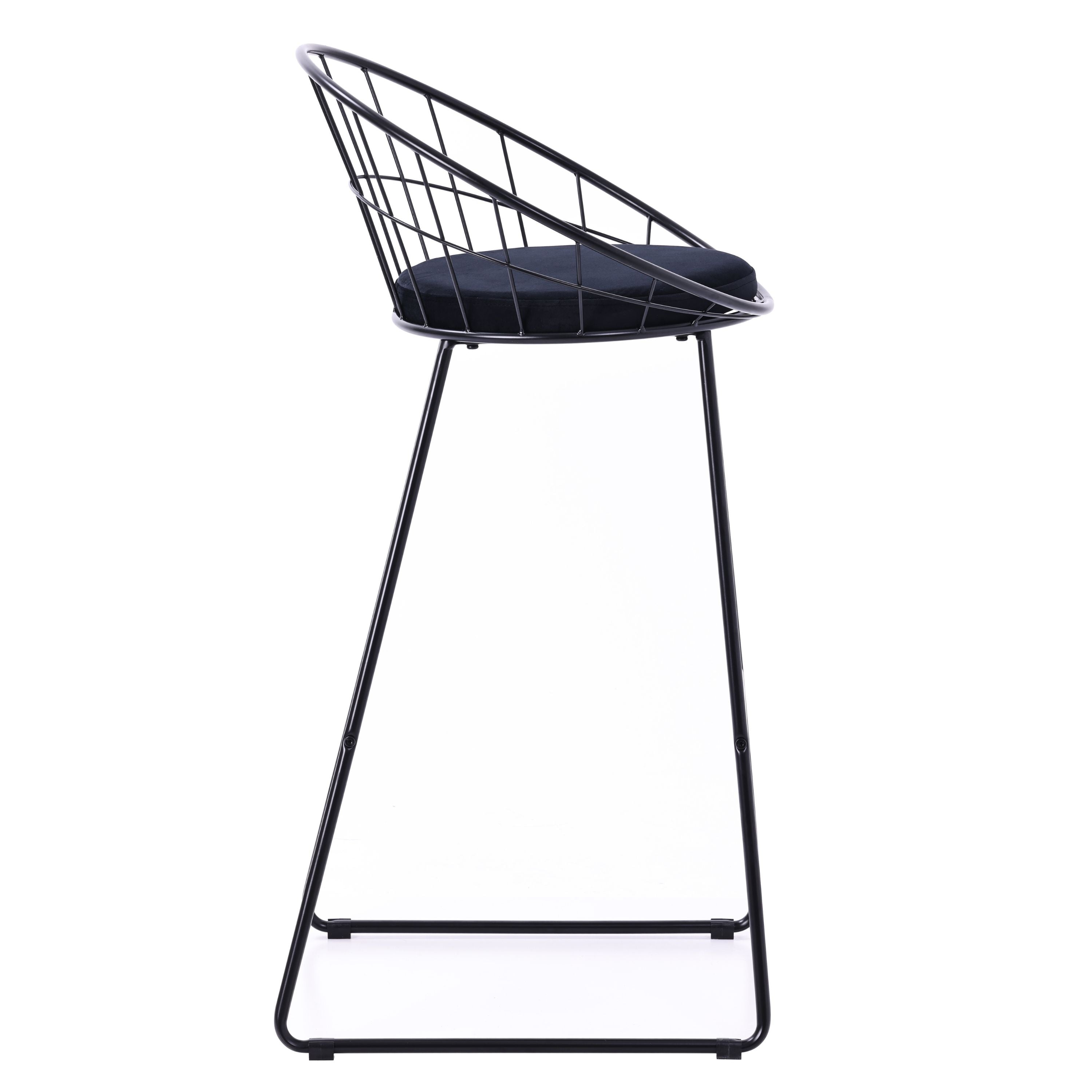 Sgabello da bar di design in acciaio e velluto nero Ceylon