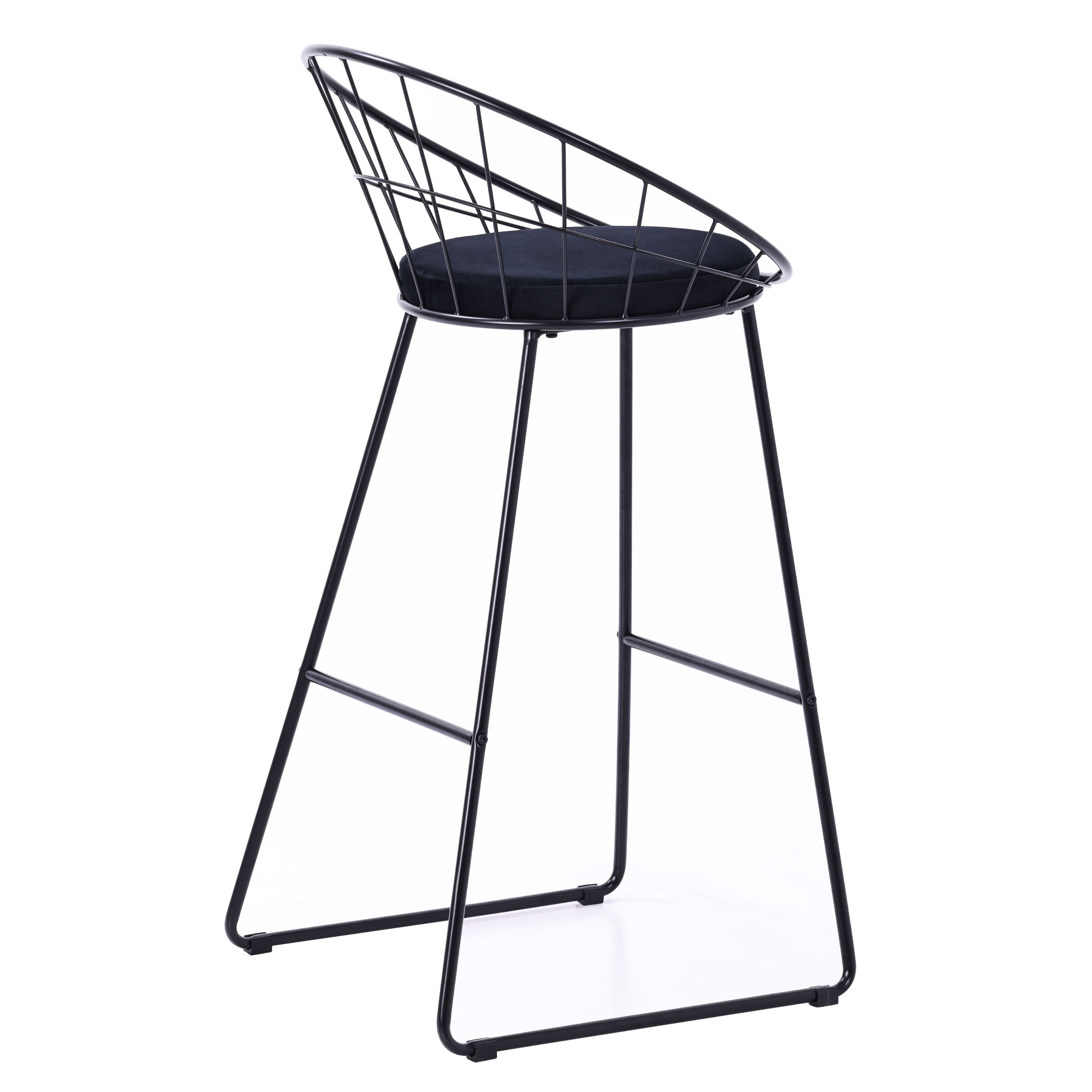 Sgabello da bar di design in acciaio e velluto nero Ceylon