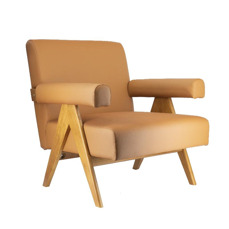 Sillón madera y cuero ecológico reposabrazos Volga