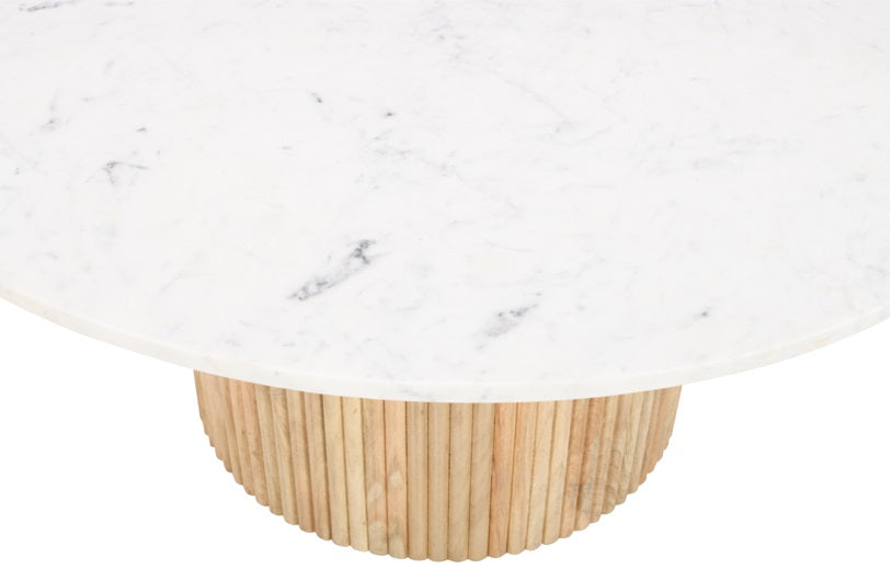 Mesa de centro redonda mármol blanco y madera de mango Clarin