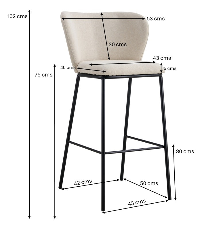 Taburete de diseño tela beige Olivia 75cm