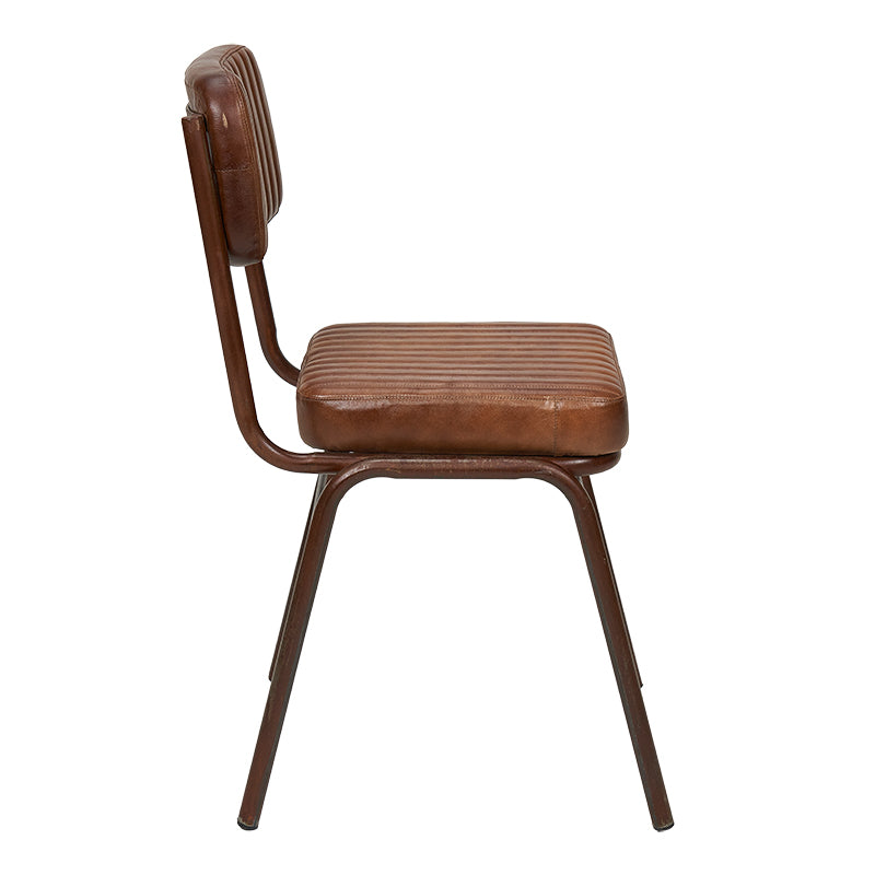 Silla de comedor acero envejecido y cuero Nepal