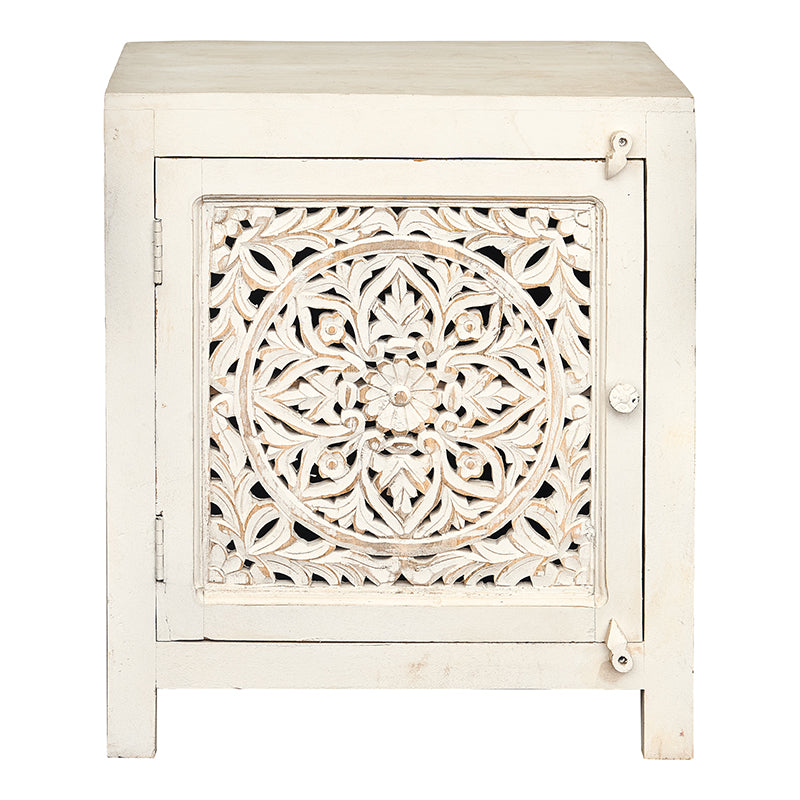 Mesita de noche de madera blanca Loira