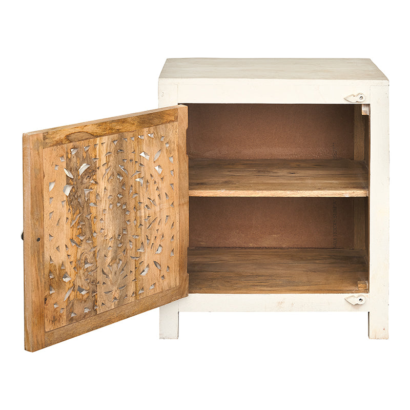 Mesita de noche de madera blanca Loira