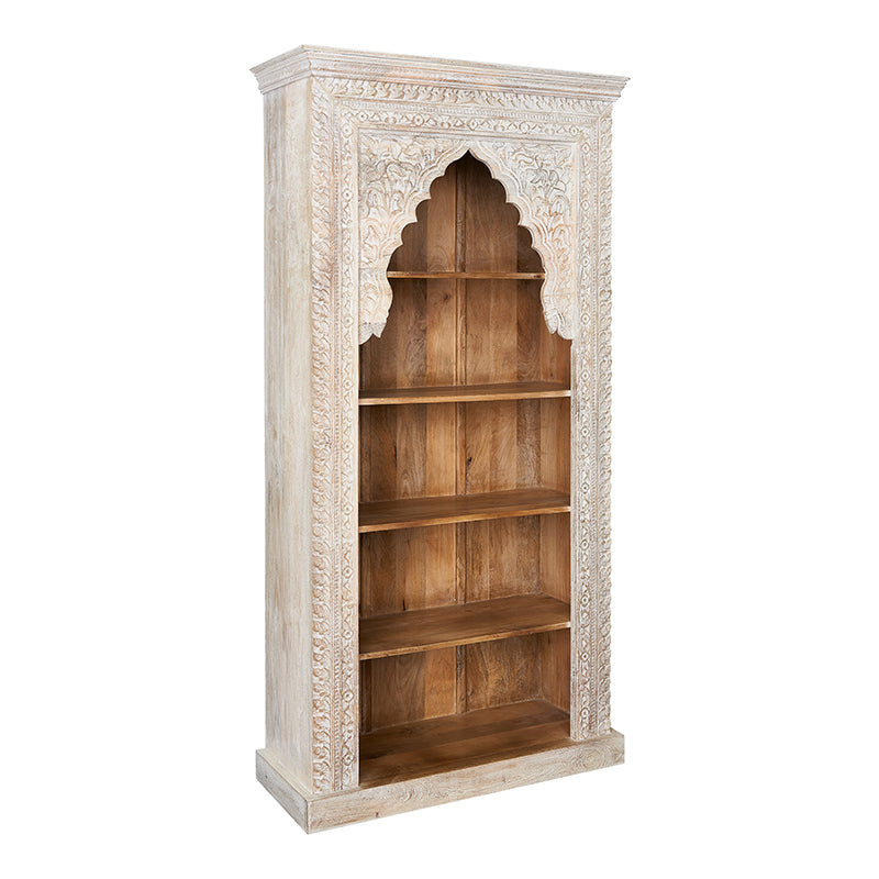 Estantería tallada de madera de mango blanco Omega