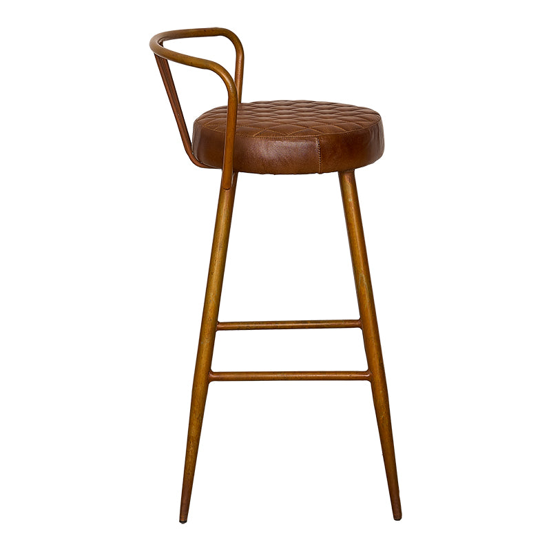 Vieux tabouret de bar acier cuir 75H Candem