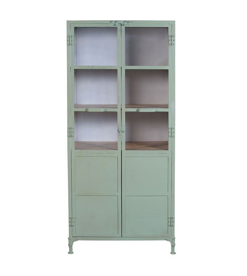 Armario vitrina industrial acero y madera Larson verde