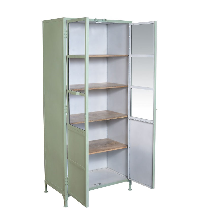 Armario vitrina industrial acero y madera Larson verde