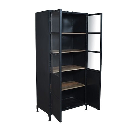 Armario vitrina industrial acero y madera Lenny negro - Vintahome