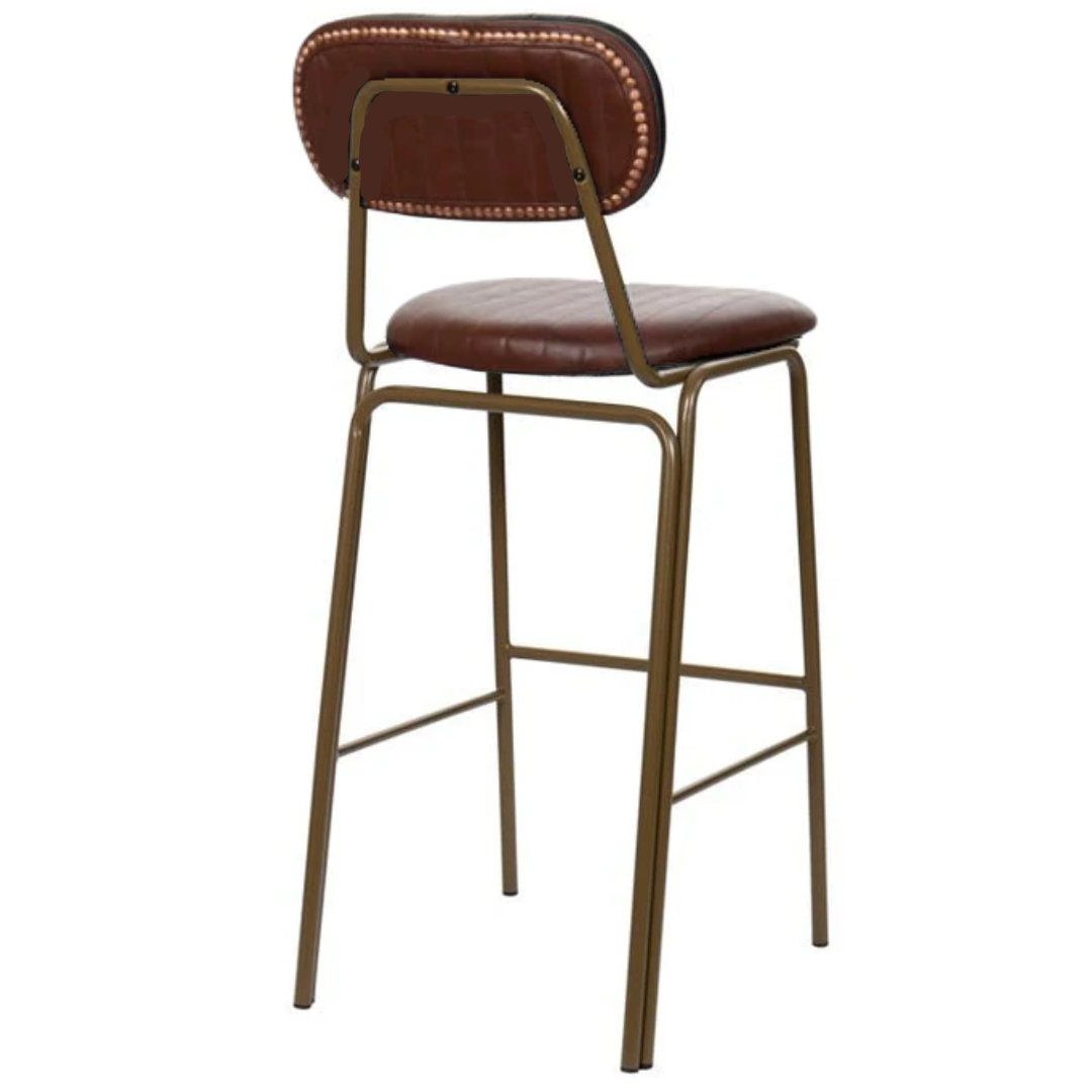 Taburete de bar vintage acero dorado y semi piel marrón Butan H75