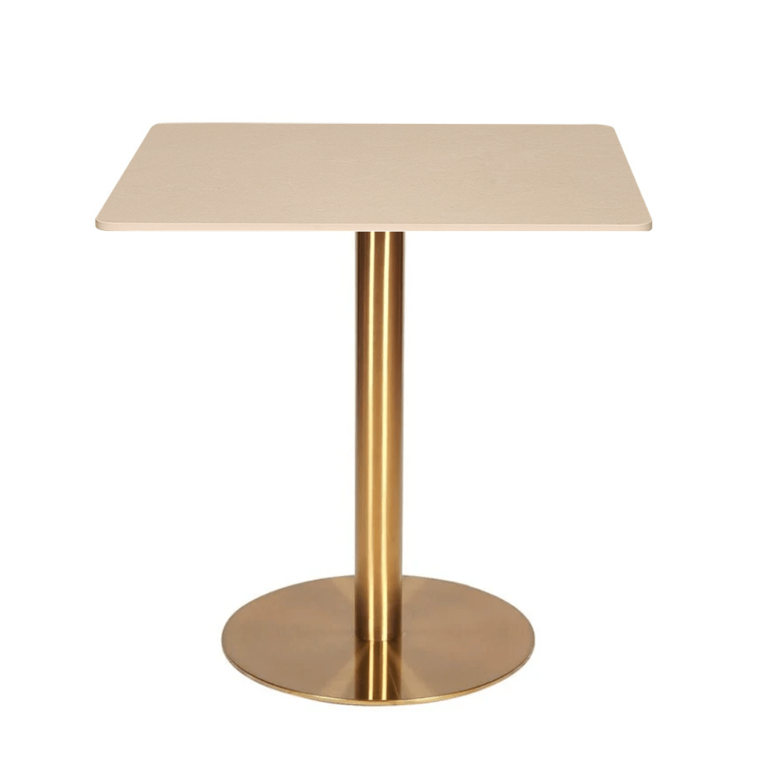 Mesa de comedor cuadrada inox dorada piedra sinterizada 70 - 80 cm - Vintahome