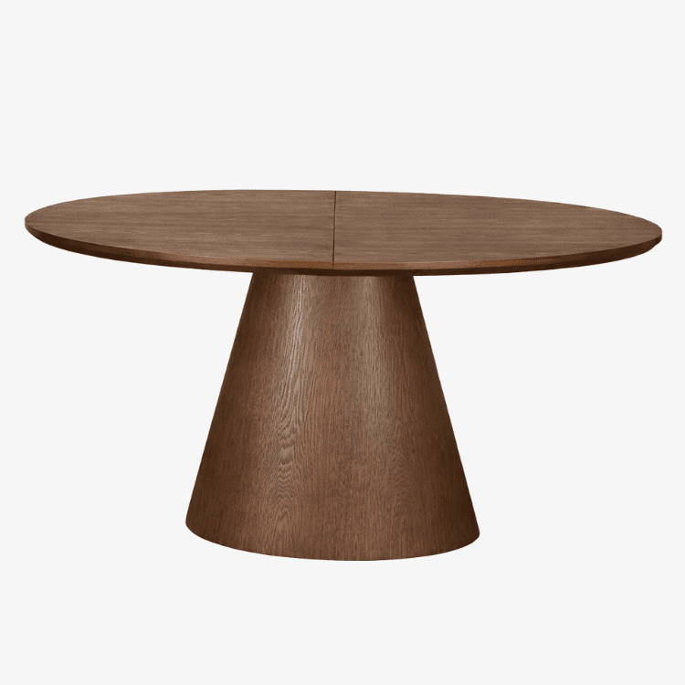 Mesa de comedor oval extensible de roble color nogal 160–200 cm EIRAN - Vintahome