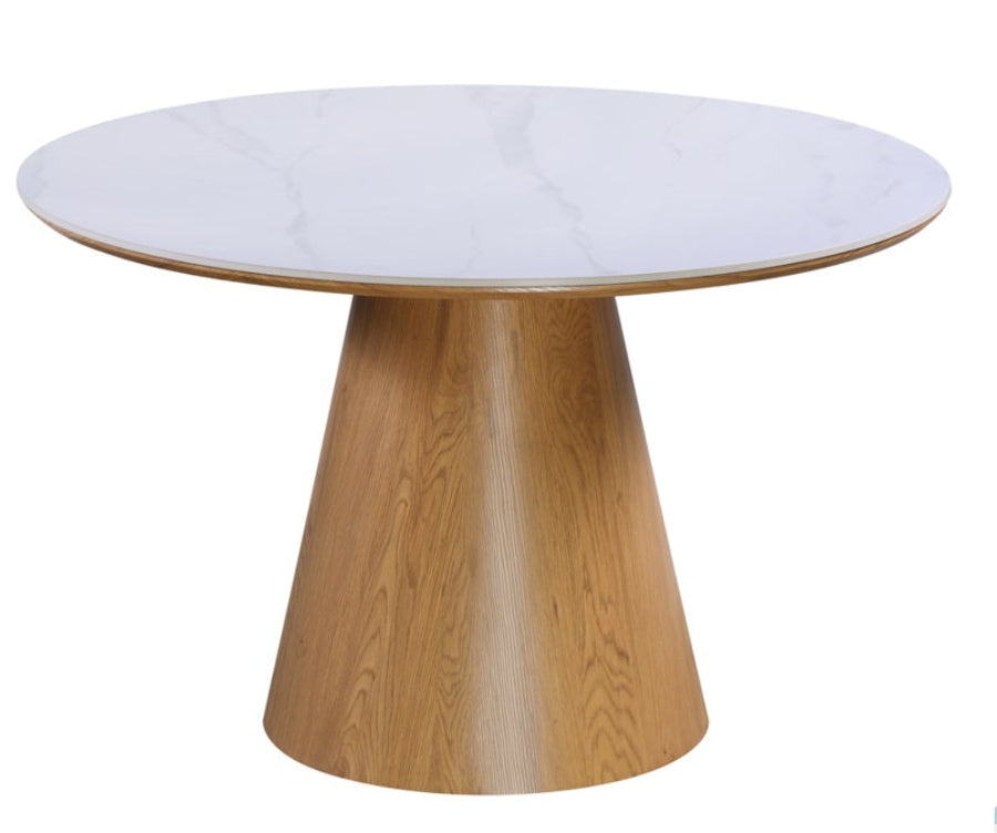 Mesa de comedor redonda Ø120 madera piedra sinterizada Zambia