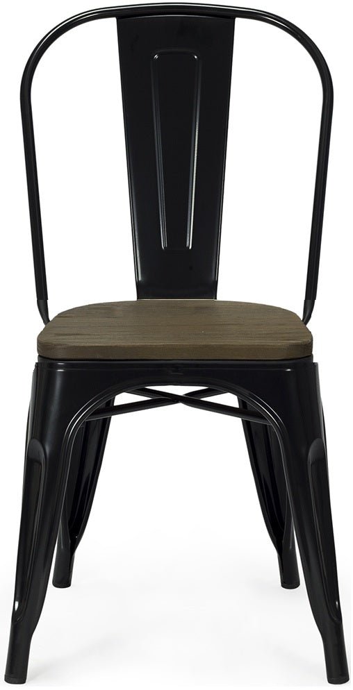 Silla Tolix acero negro brillo madera oscura