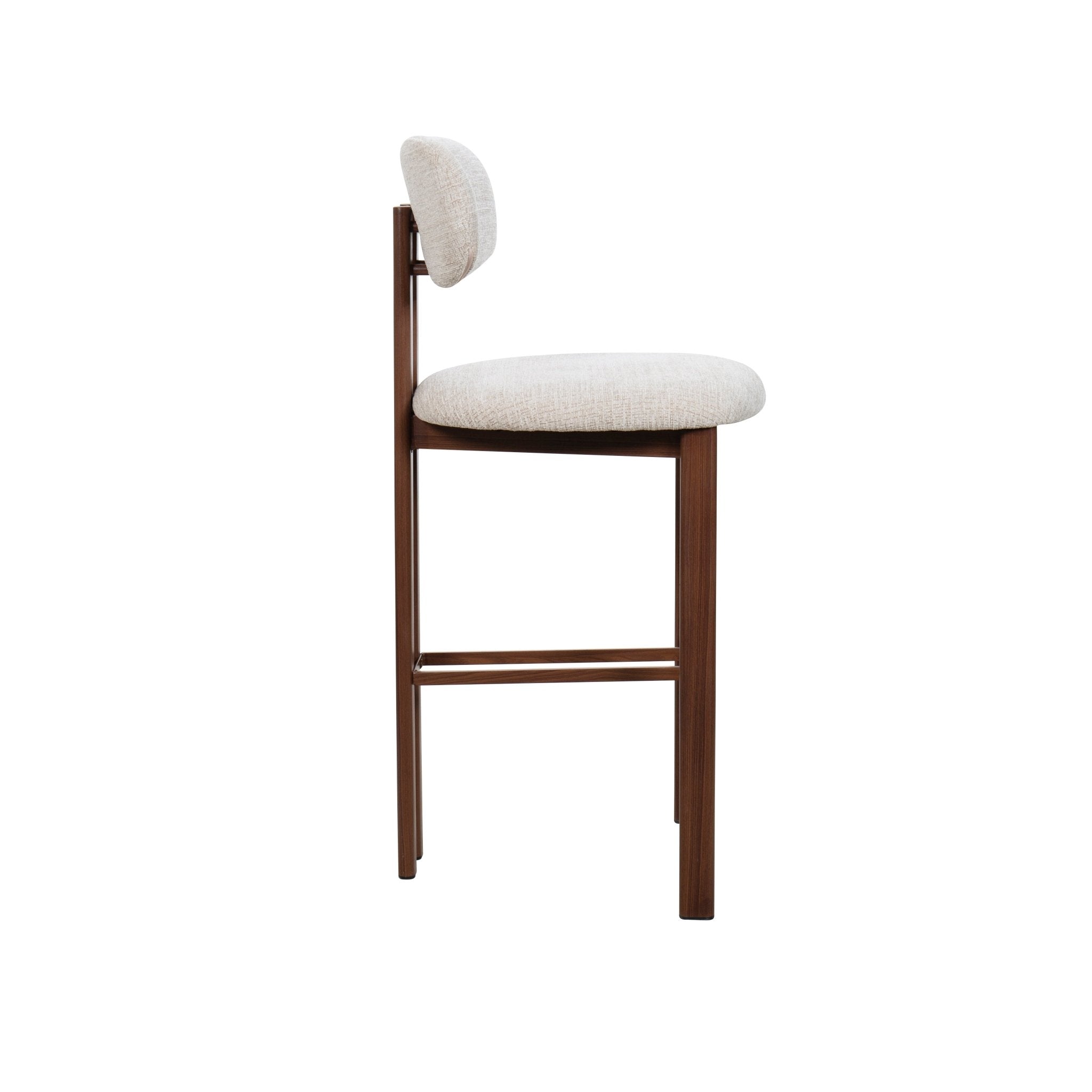 Taburete de bar acero nogal tapizado tejido Dorian 75