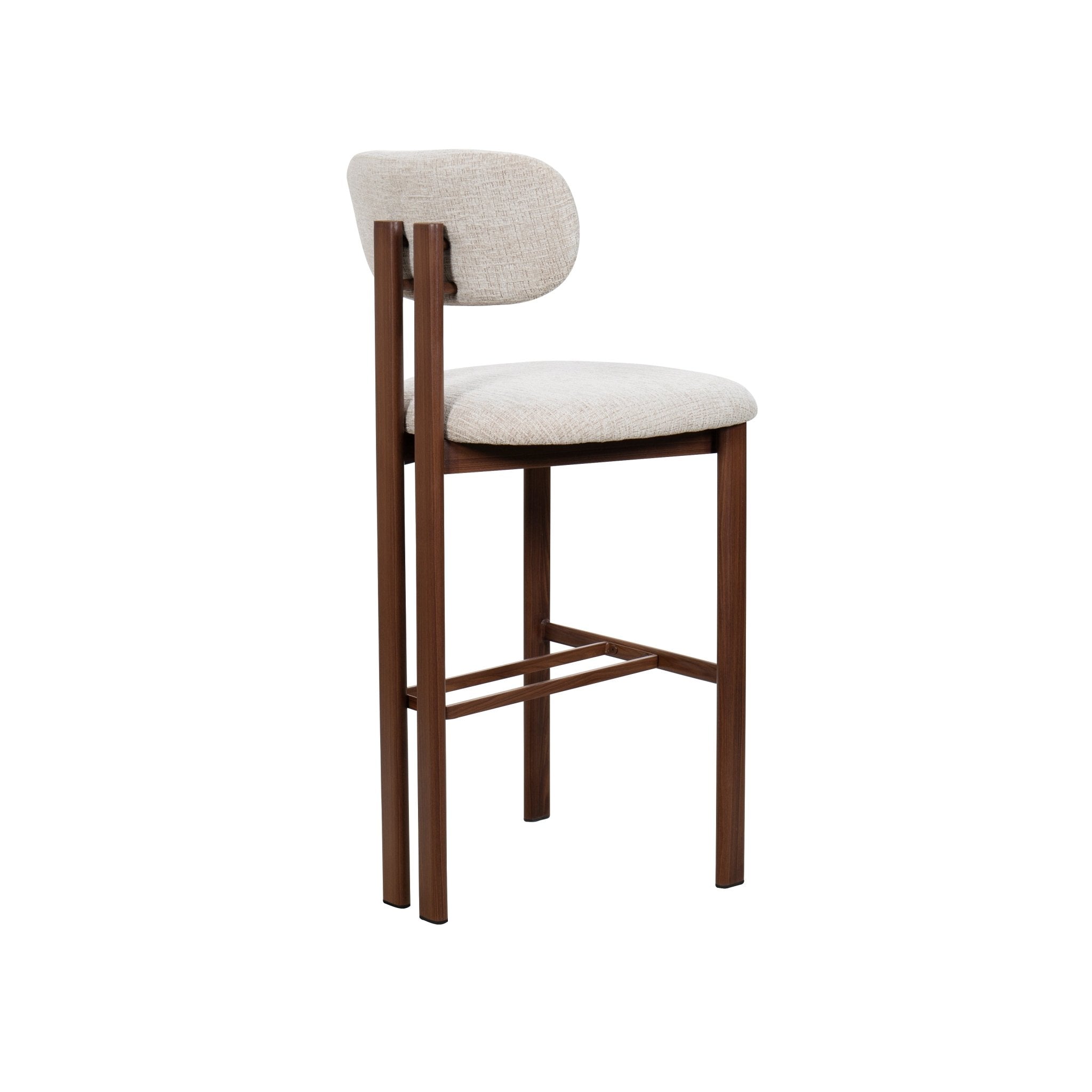 Taburete de bar acero nogal tapizado tejido Dorian 75