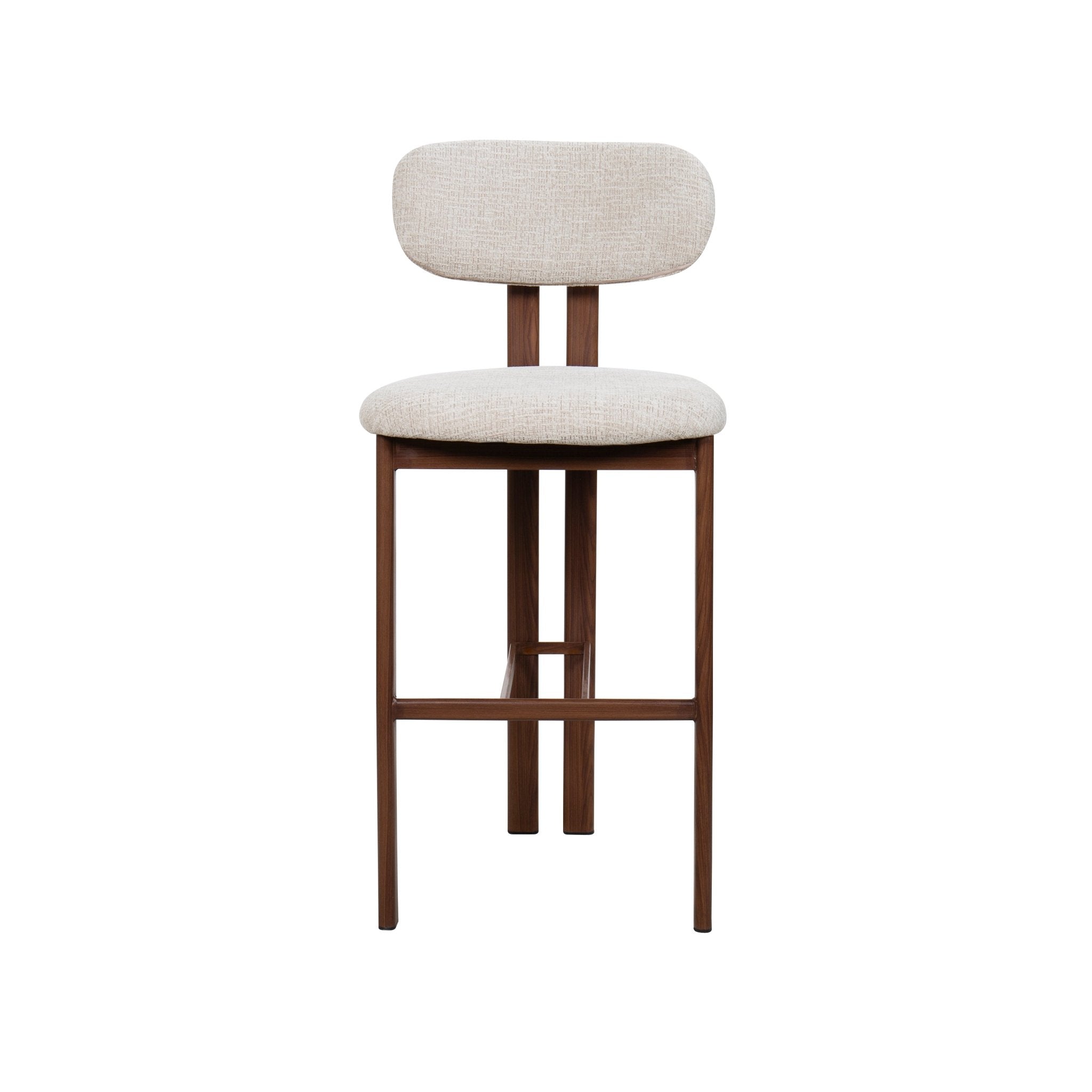 Taburete de bar acero nogal tapizado tejido Dorian 75