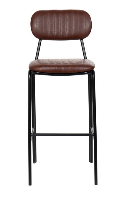 Taburete de bar vintage acero negro y semipiel Butan H75 marrón
