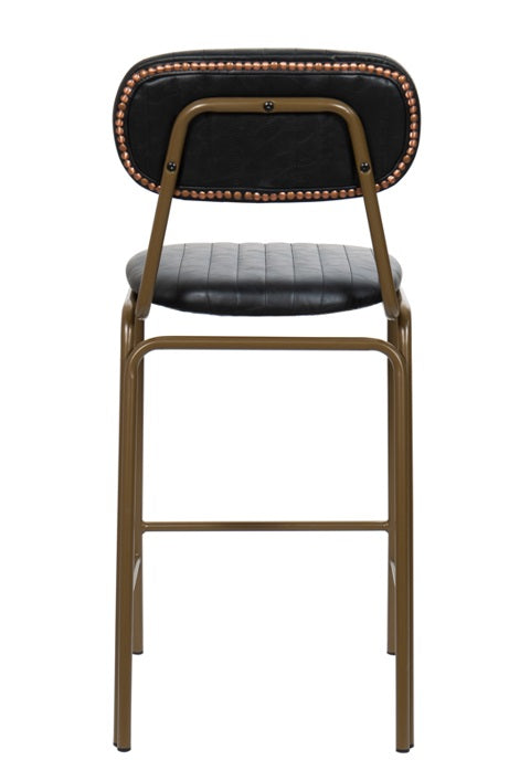 Taburete de bar vintage acero dorado y semi piel negro Bután H65