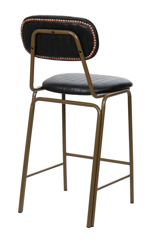 Taburete de bar vintage acero dorado y semi piel negro Bután H65