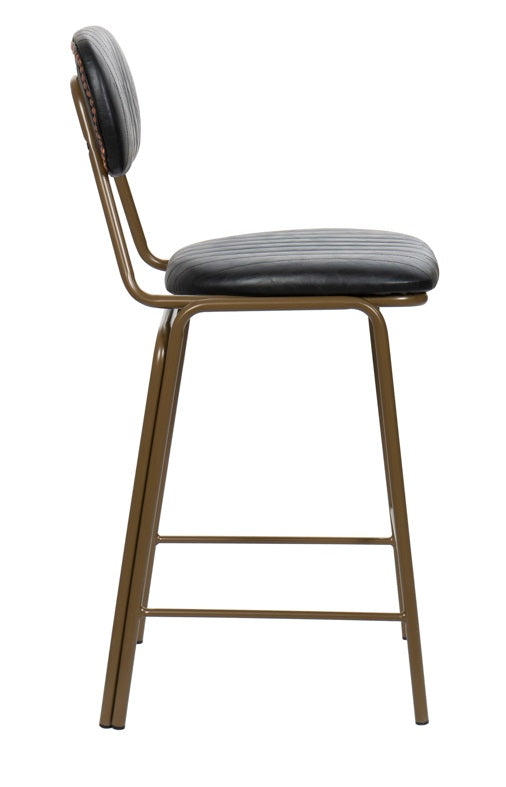 Taburete de bar vintage acero dorado y semi piel negro Bután H65
