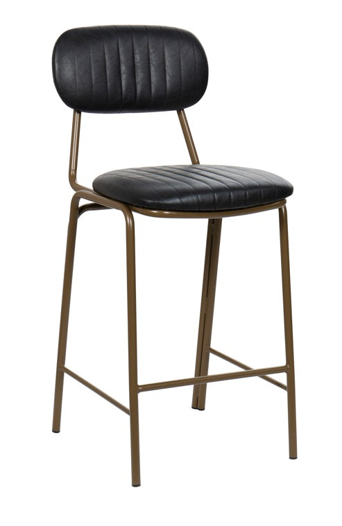 Taburete de bar vintage acero dorado y semi piel negro Bután H65