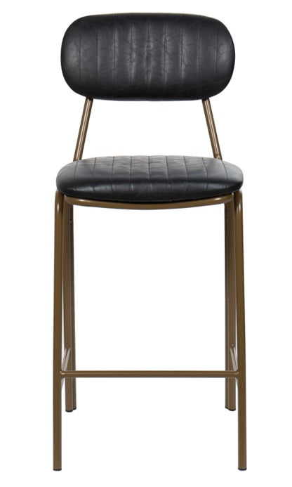 Taburete de bar vintage acero dorado y semi piel negro Bután H65