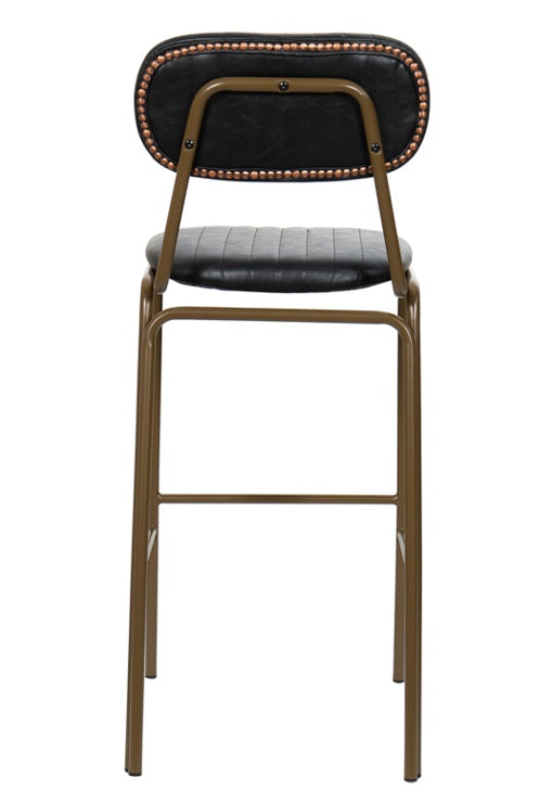 Taburete de bar vintage acero dorado y semi piel negro Bután H75