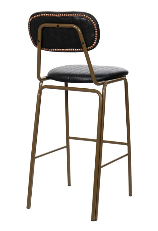 Taburete de bar vintage acero dorado y semi piel negro Bután H75