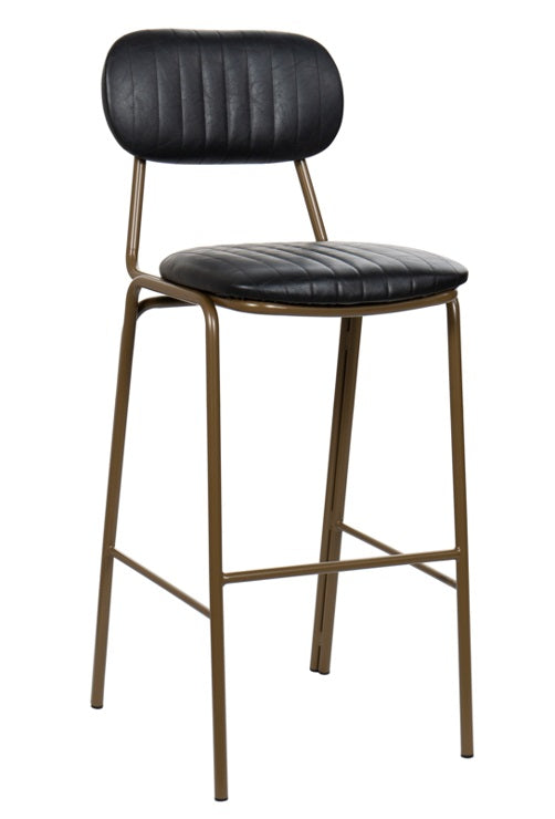 Taburete de bar vintage acero dorado y semi piel negro Bután H75