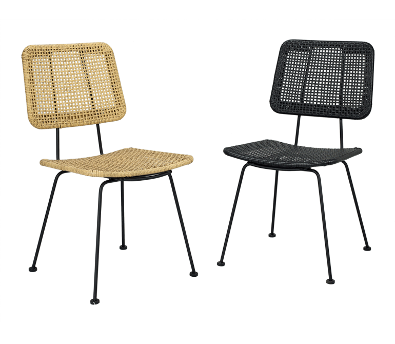 Chaise de salle à manger en rotin Denia noir