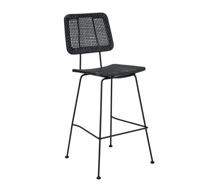 Banco de bar nórdico negro de rotim negro Denia