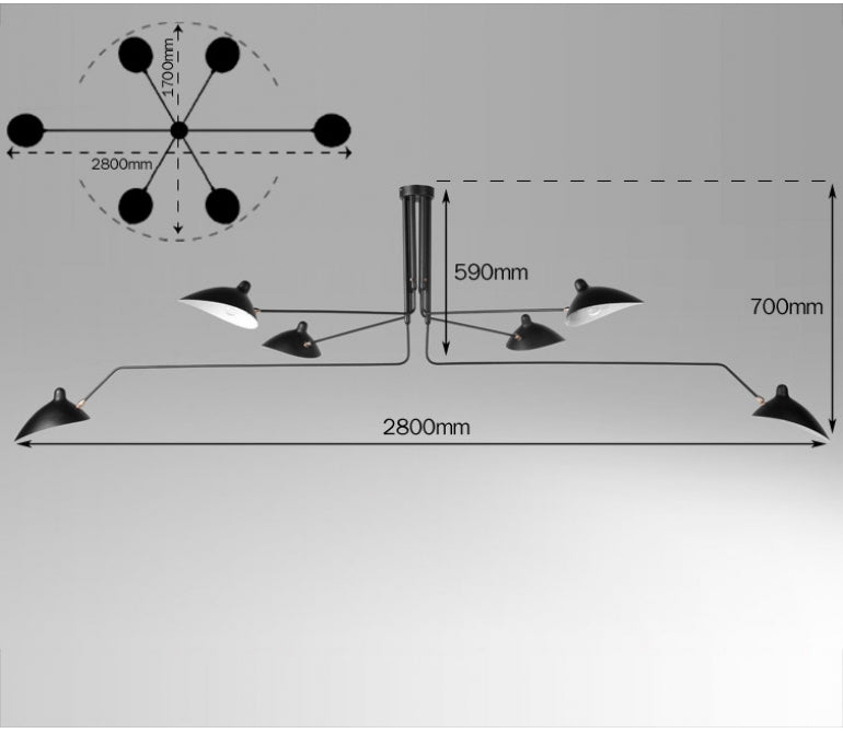 Lampada da soffitto di design Sergent a 6 bracci