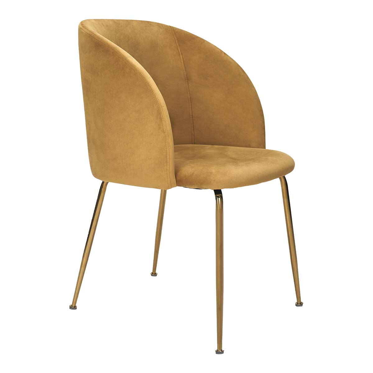 Fauteuil de salle à manger Andy en velours moutarde et acier doré