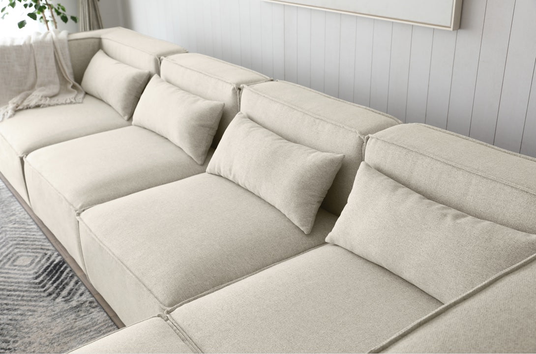Sofá multiposição modular de 4 lugares com pouffe Galeon bege