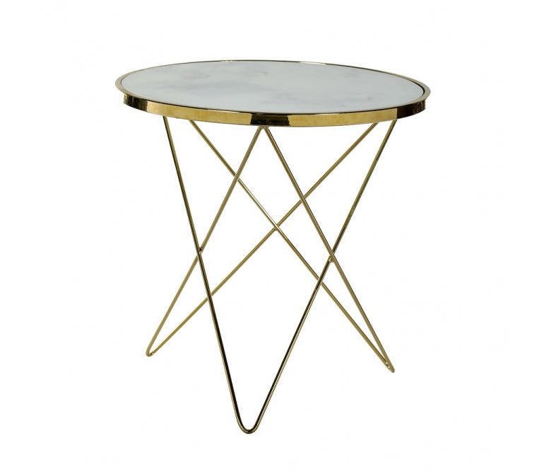 Table d'appoint Bali en acier doré avec effet marbre