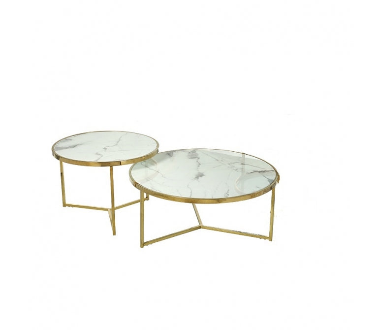 Set de 2 tables basses Phuket effet marbre acier doré