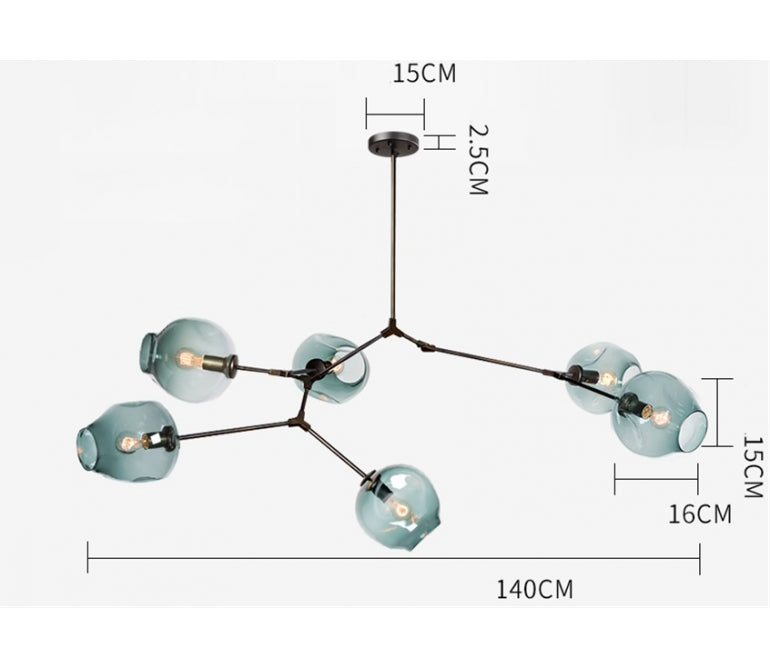 Candeeiro pendente Candelabro Adel 6 vidro preto azul