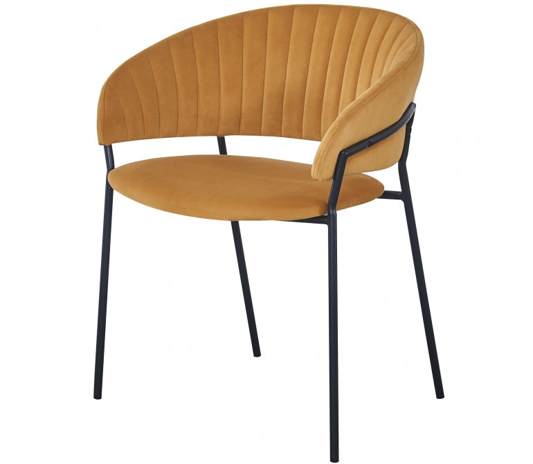 Cadeira de jantar de veludo de aço de casco de veludo preto amarelo