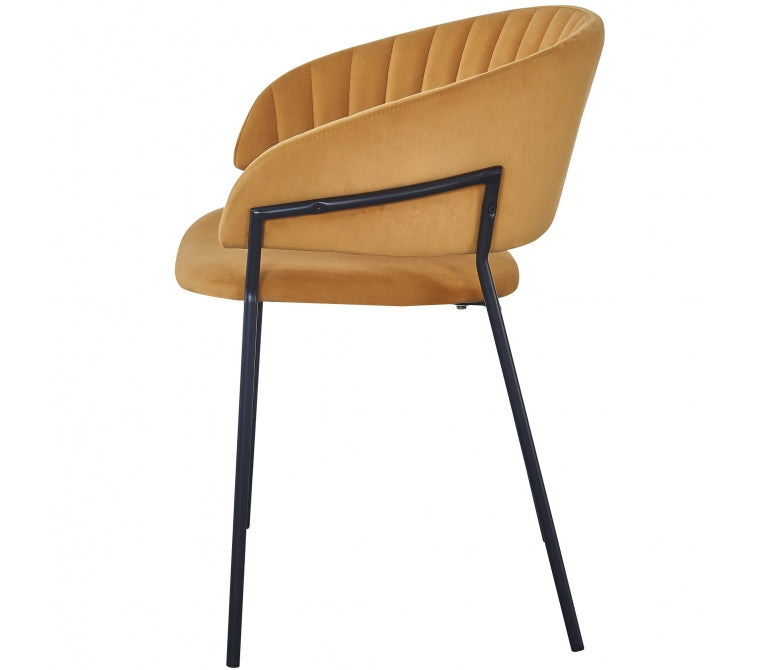 Cadeira de jantar de veludo de aço de casco de veludo preto amarelo