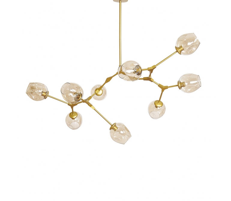 Candeeiro pendente Candelabro Adel 9 vidro de cristal dourado de conhaque